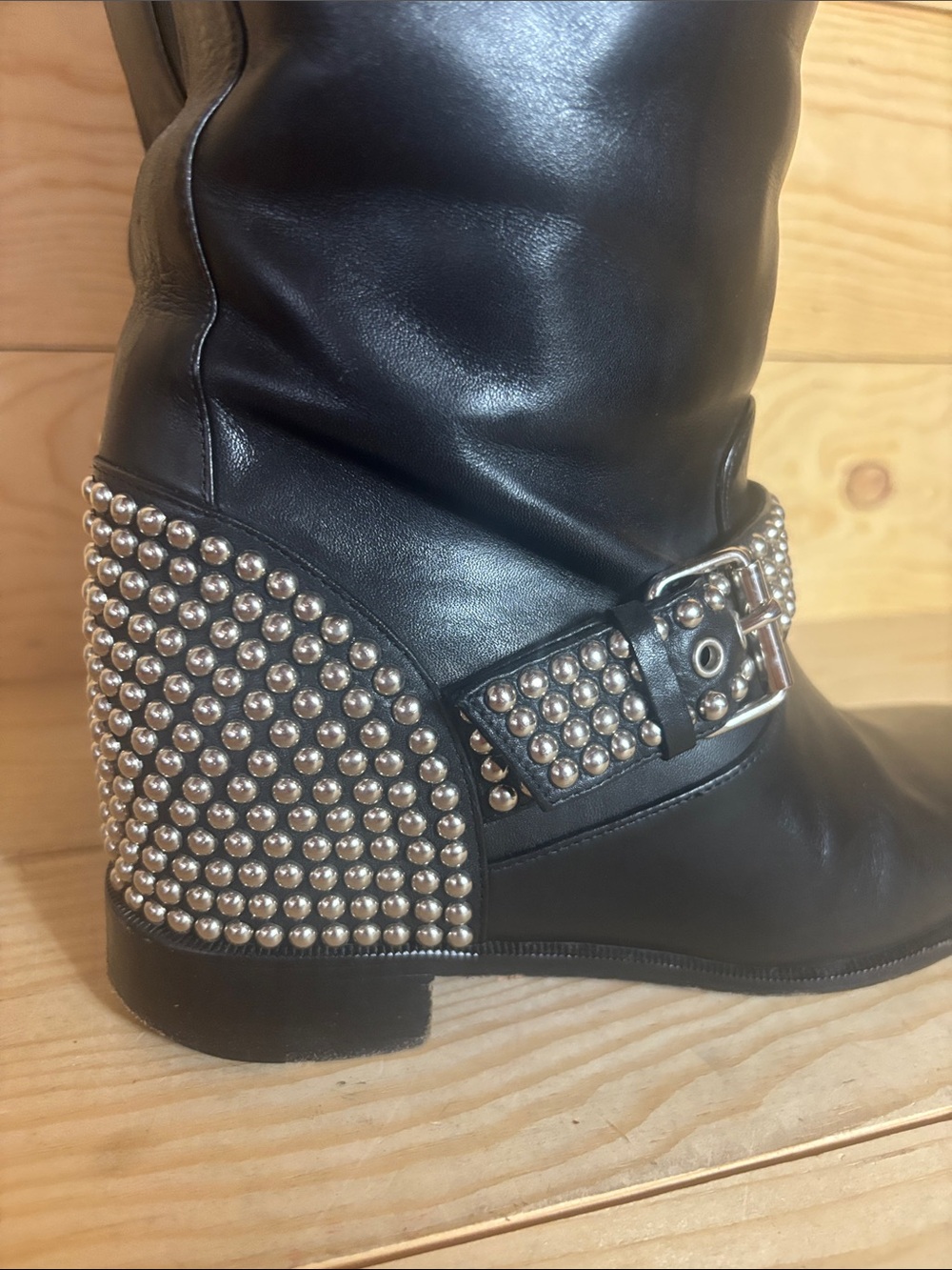 Christian Louboutin black leather studded moto boots 37 1/2 - Picture 10 of 16
